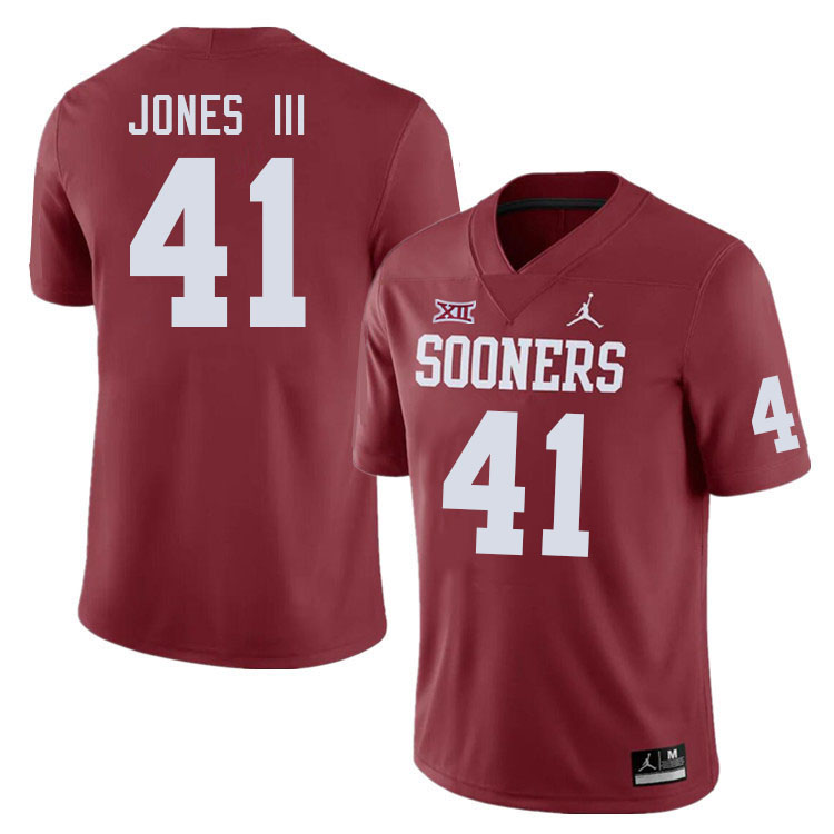 Men #41 Emmett Jones III Oklahoma Sooners College Football Jerseys Stitched Sale-Crimson